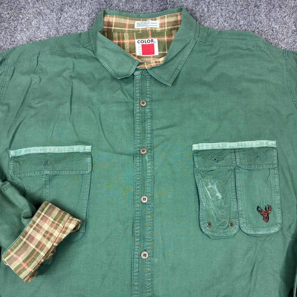 Vintage Color Works Mens 5X Green Cotton Canvas Plaid Lined Hunting Shirt Deer